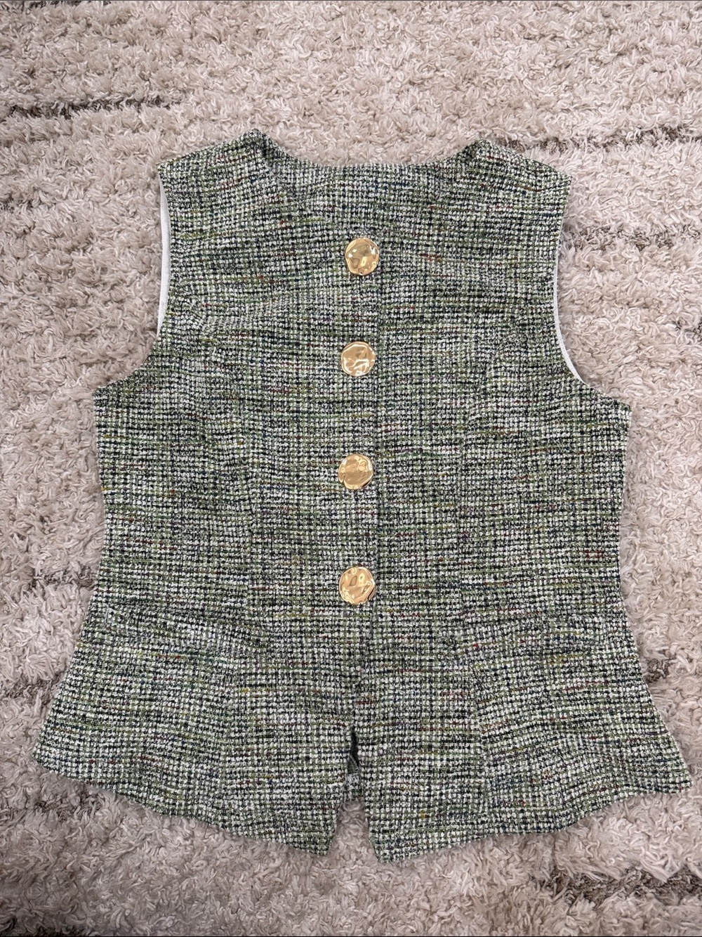 SHEIN Green Tweed Vest with Gold Buttons